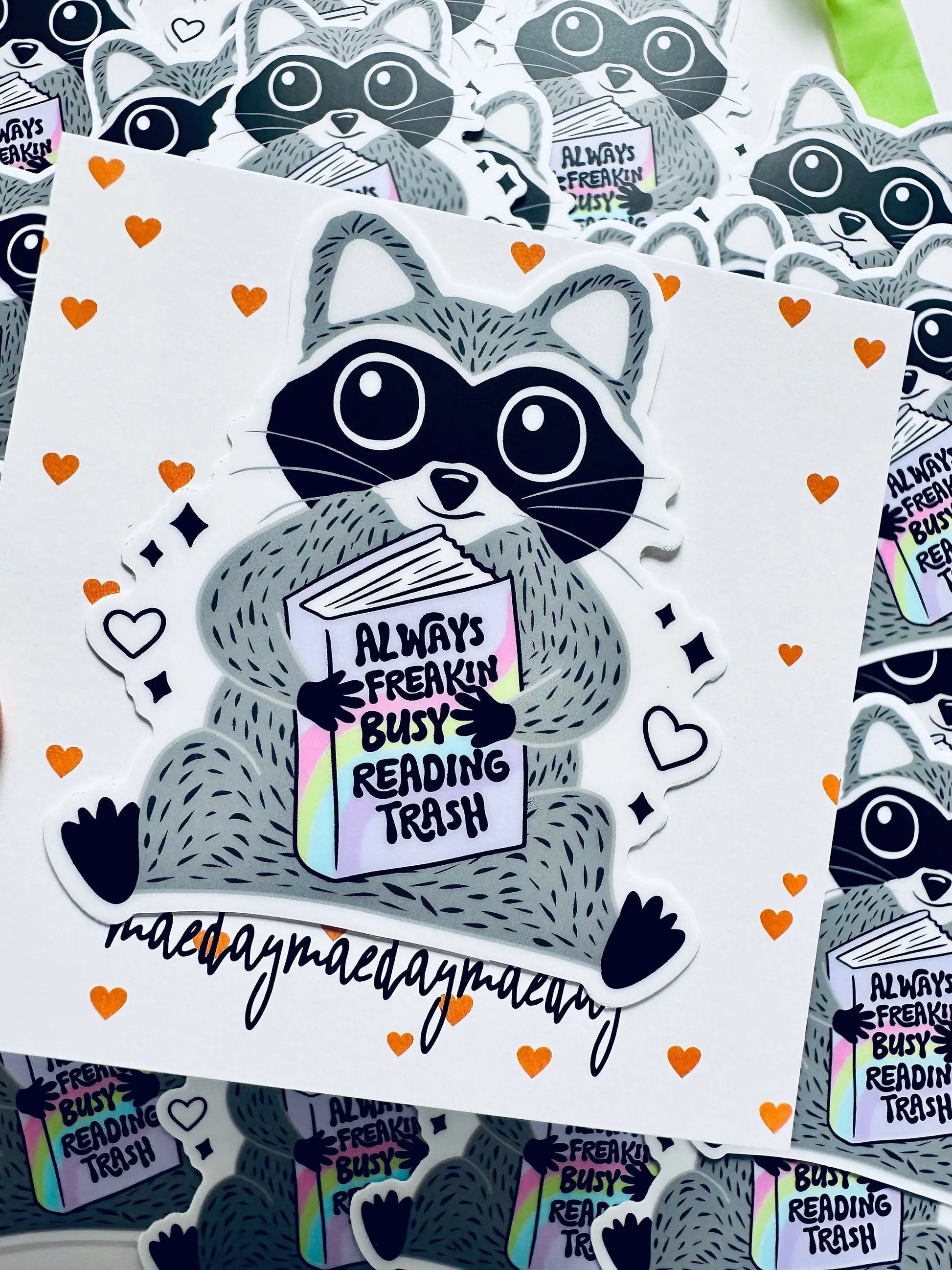 Always Reading Trash Sticker, Raccoon Trash Sticker Sticker, Mental Health Sticker, Trendy Sticker for Kindle, Laptop, Bookish Trash Panda maedaymaedaymaeday