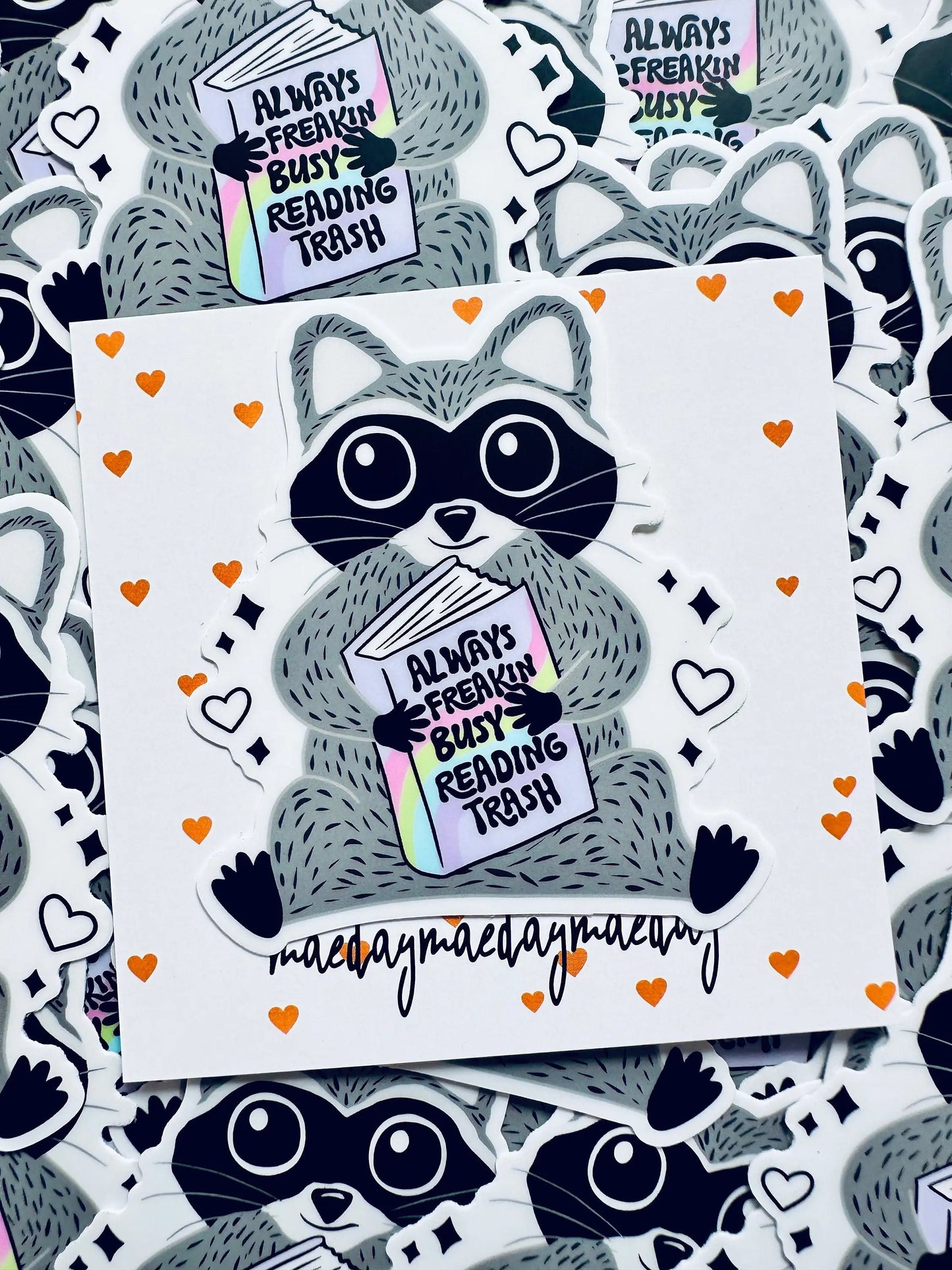 Always Reading Trash Sticker, Raccoon Trash Sticker Sticker, Mental Health Sticker, Trendy Sticker for Kindle, Laptop, Bookish Trash Panda maedaymaedaymaeday