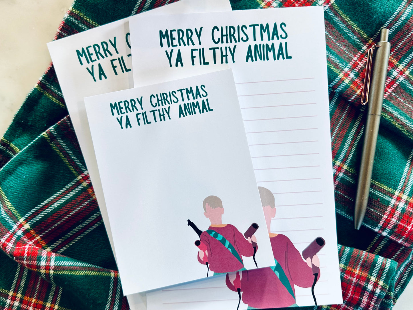 Merry Christmas Ya Filthy Animal Notepad Half (5.5x8.5") & Quarter Page Notepad, Christmas/Pop Culture Themed Notepad maedaymaedaymaeday