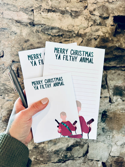 Merry Christmas Ya Filthy Animal Notepad Half (5.5x8.5") & Quarter Page Notepad, Christmas/Pop Culture Themed Notepad maedaymaedaymaeday