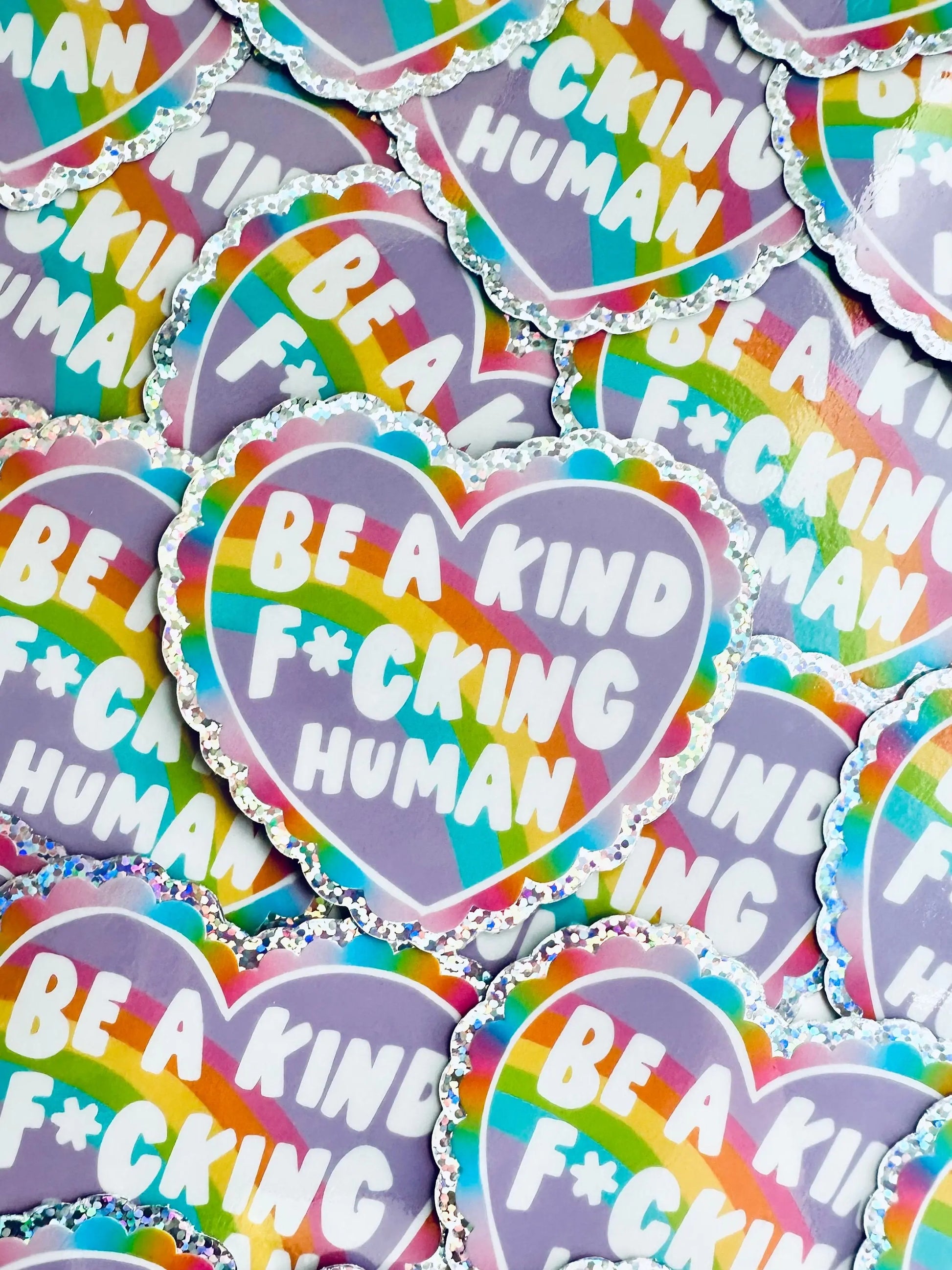 Be a Kind F*ucking Human Sticker, Rainbow, Holographic Glitter Sticker - maedaymaedaymaeday