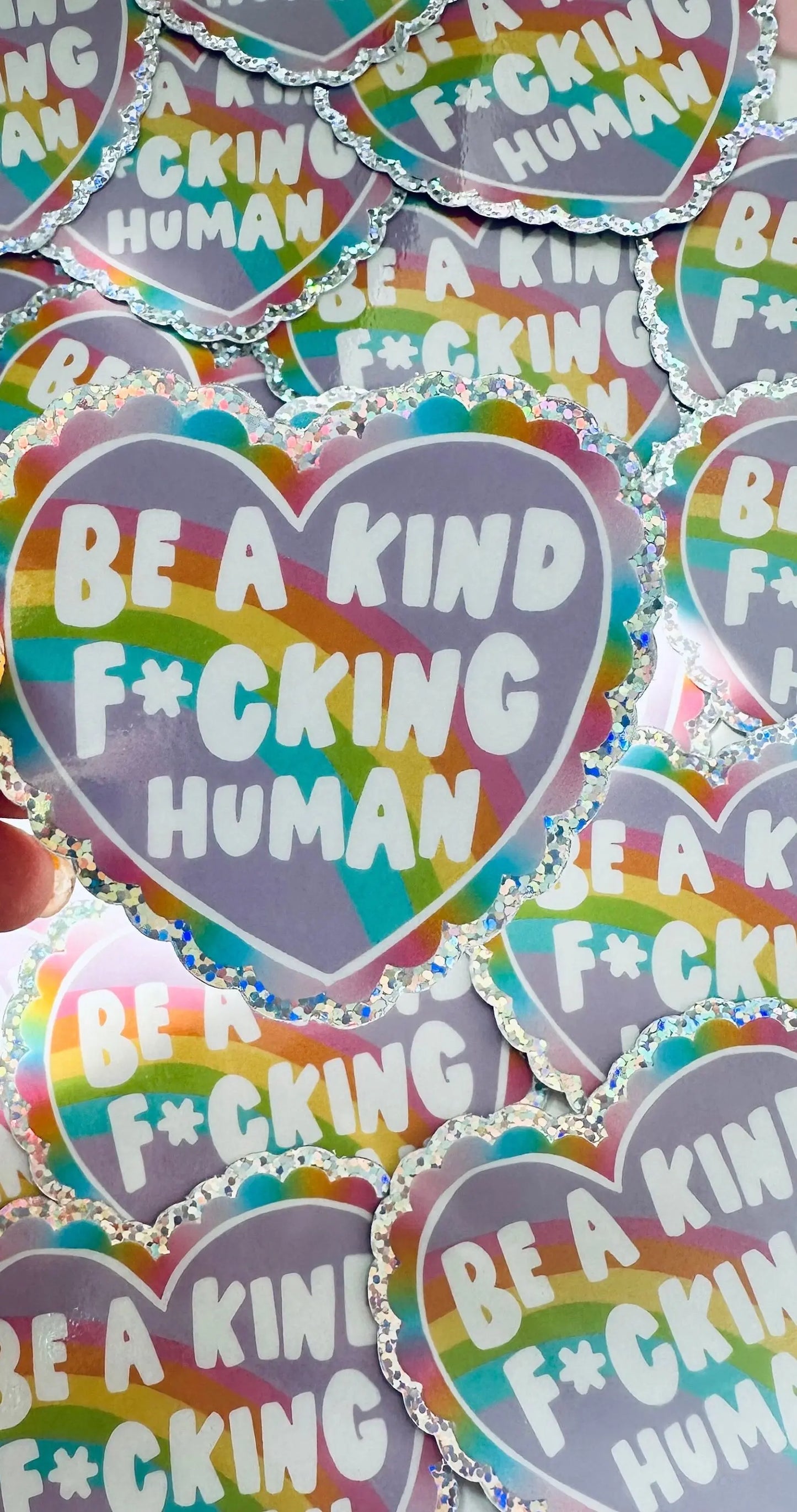 Be a Kind F*ucking Human Sticker, Rainbow, Holographic Glitter Sticker - maedaymaedaymaeday