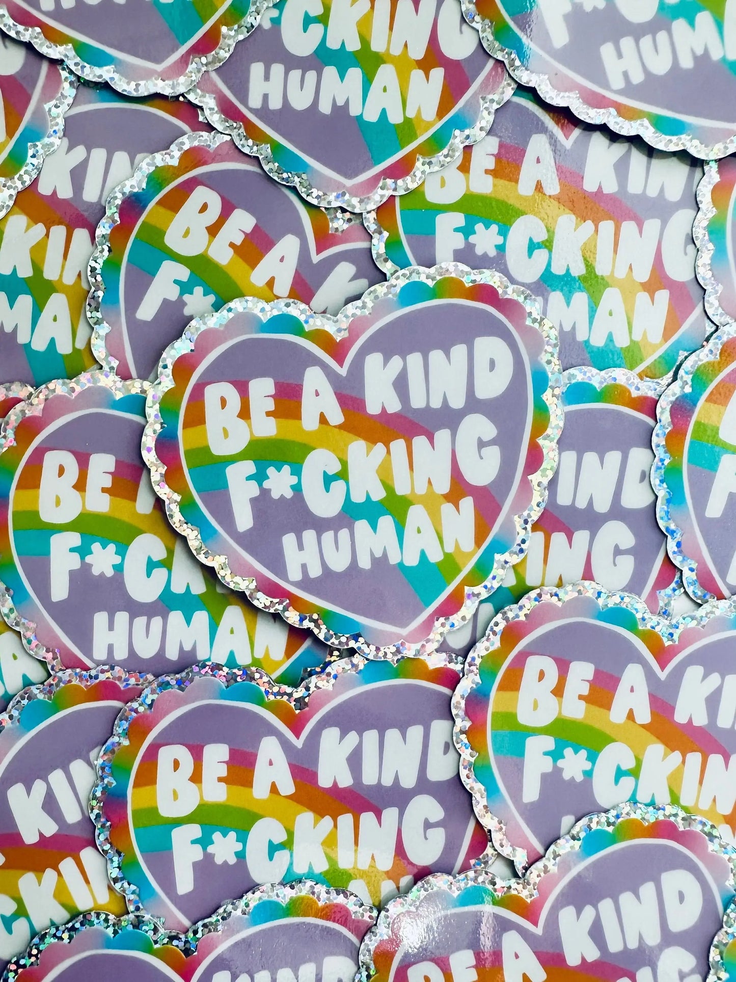 Be a Kind F*ucking Human Sticker, Rainbow, Holographic Glitter Sticker - maedaymaedaymaeday