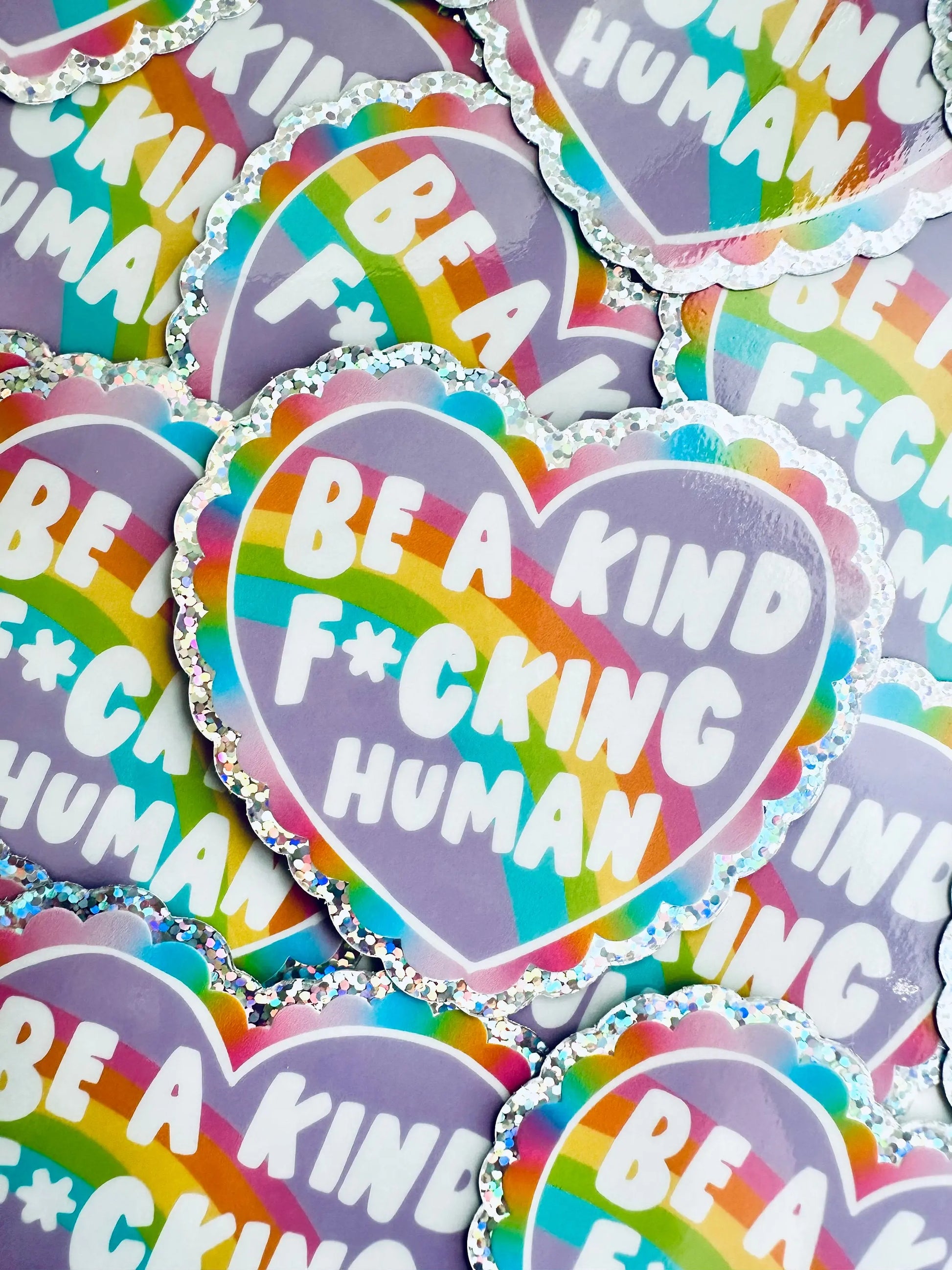 Be a Kind F*ucking Human Sticker, Rainbow, Holographic Glitter Sticker - maedaymaedaymaeday