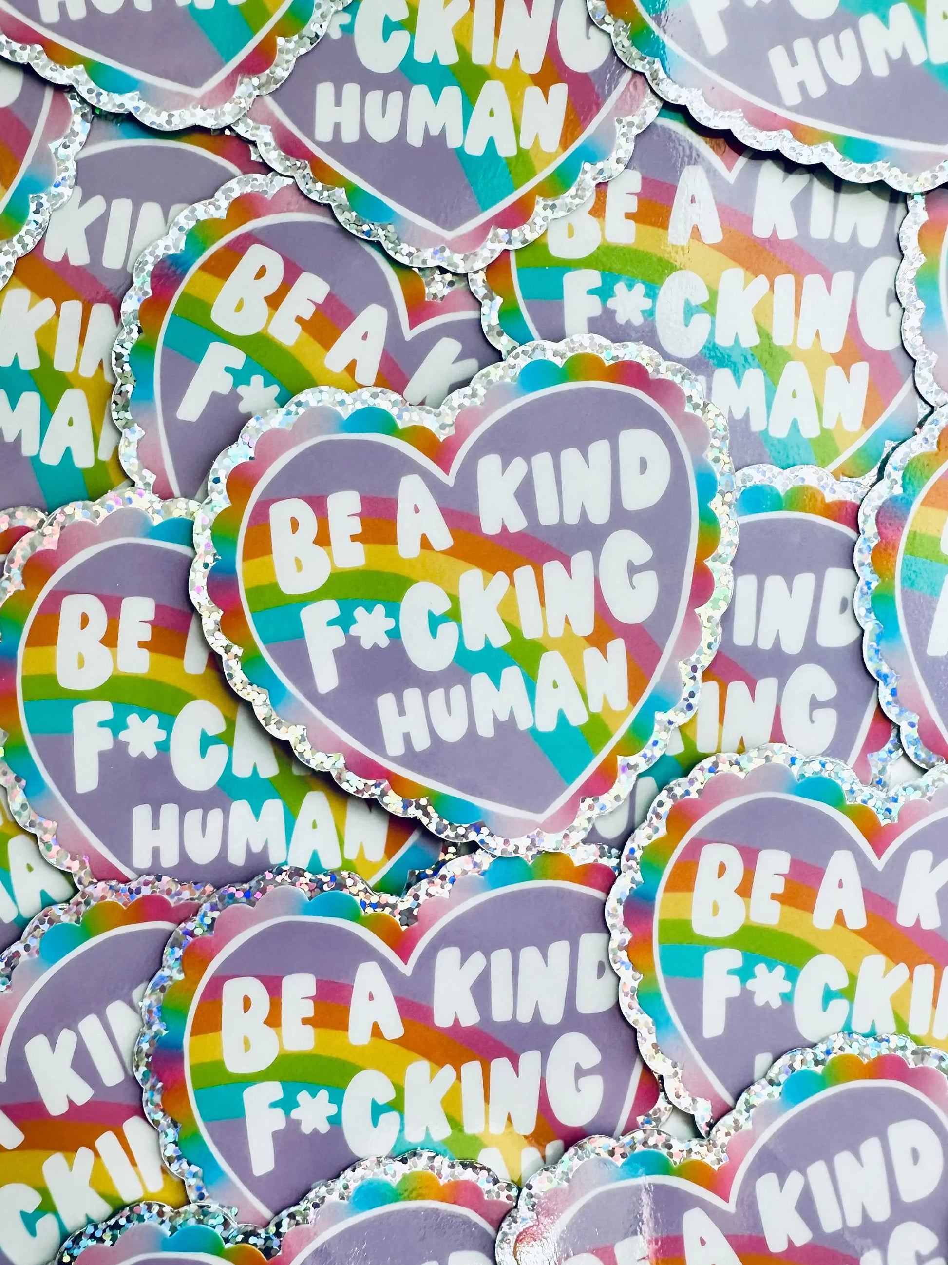 Be a Kind F*ucking Human Sticker, Rainbow, Holographic Glitter Sticker - maedaymaedaymaeday