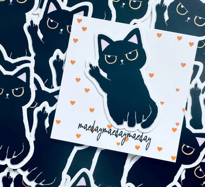 Black Cat Middle Finger Sticker, Sassy Black Void Sticker, Cat Lover Sticker, Trendy Sticker for Kindle, Laptop, F Off Cat Sticker maedaymaedaymaeday