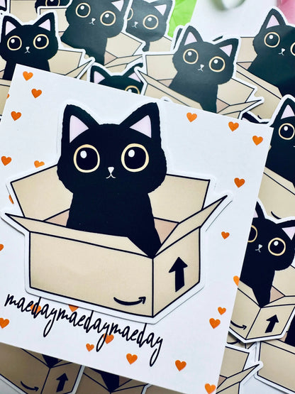 Black Cat in Prime Box Sticker, Void in Box Sticker Sticker, Cat Lover Sticker, Trendy Sticker for Kindle, Laptop, Bookish Delivery Cat maedaymaedaymaeday