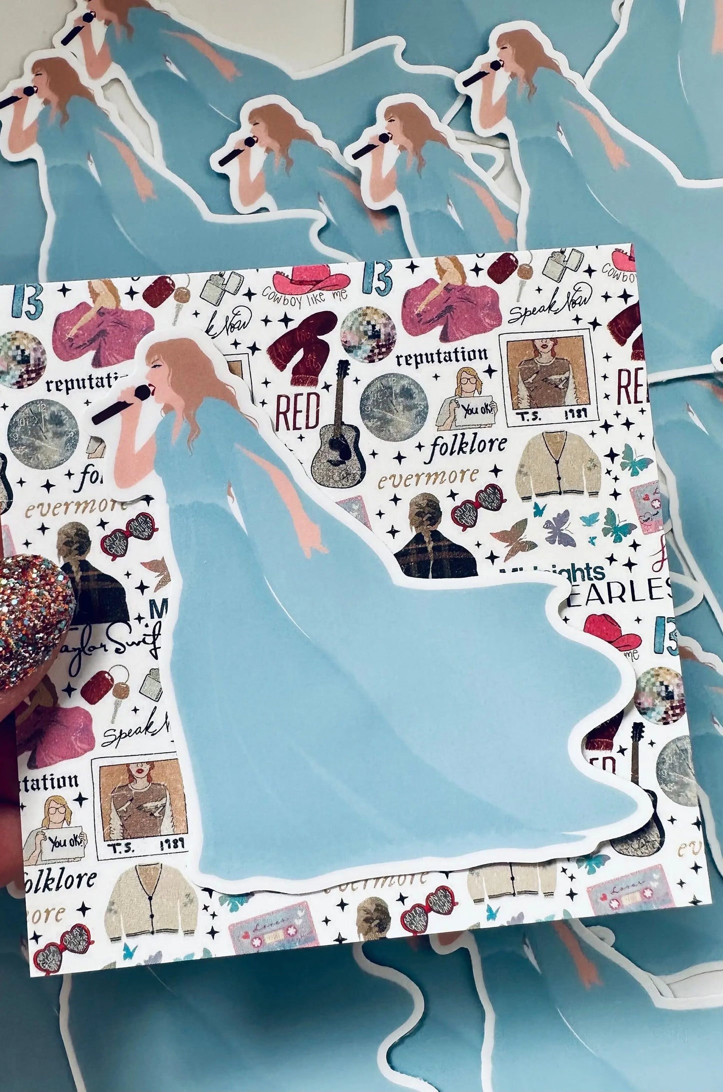 Blue Folklore Eras Outfit Sticker, Blue Folklore Dress, By the Eras Outfit Sticker, Eras Outfit Sticker, Swift Inspired Vinyl Sticker maedaymaedaymaeday