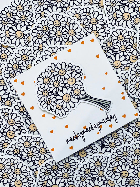 Bouquet of Flowers Sticker, Smiley, Daisy Flowers Sticker, Car and Fridge Magnet, Floral Smiley Sticker, Happy Days, Floral Sticker maedaymaedaymaeday
