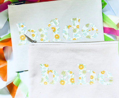 Bride & Babe, Retro, Floral Print, Gold Lined Cosmetic Bag - maedaymaedaymaeday