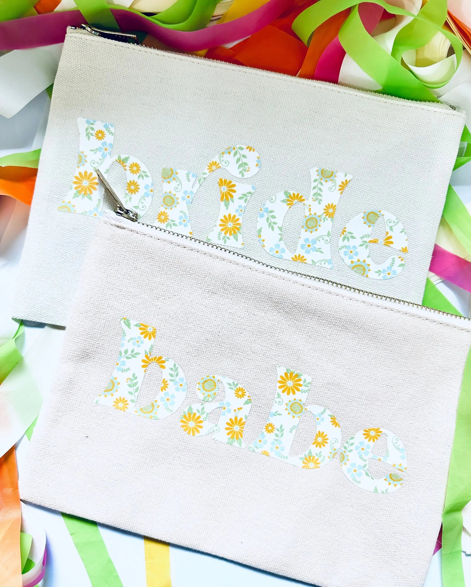 Bride & Babe, Retro, Floral Print, Gold Lined Cosmetic Bag - maedaymaedaymaeday