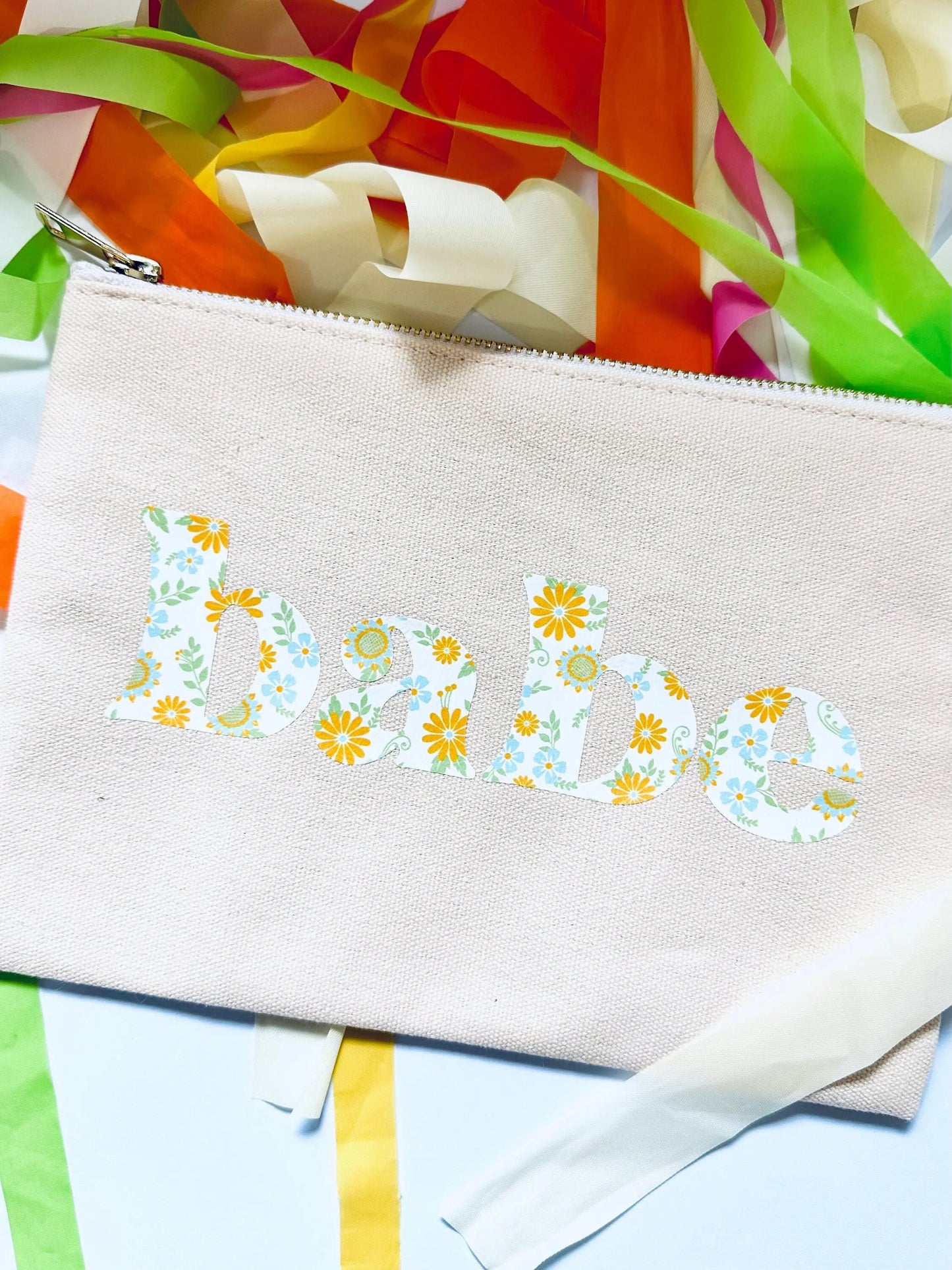 Bride & Babe, Retro, Floral Print, Gold Lined Cosmetic Bag - maedaymaedaymaeday