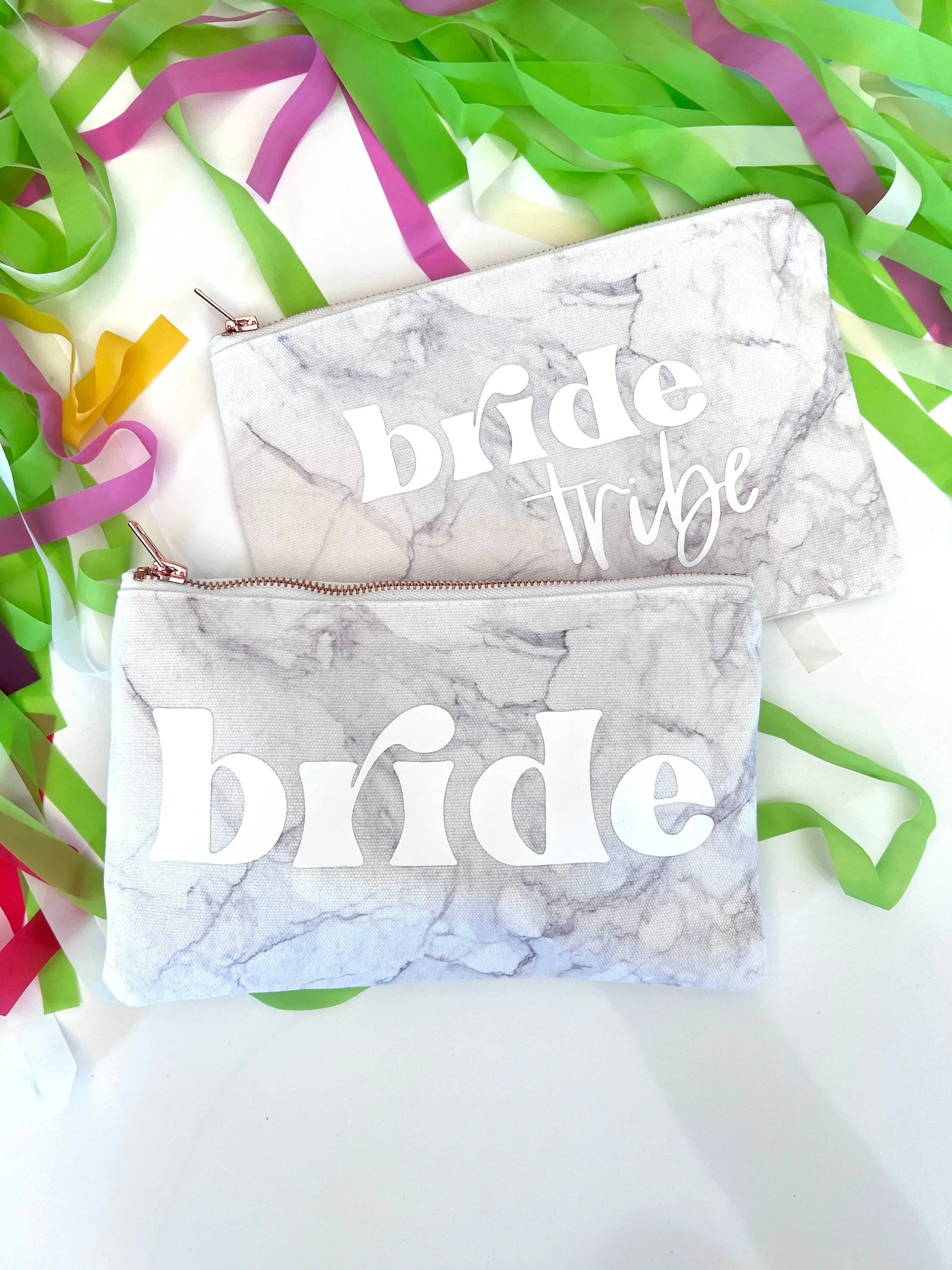 Bride & Bride Tribe Lined Cosmetic Bag | Makeup Zipper Pouch | Watercolor | Personalized Canvas Bag | Bachelorette Party | Retro Bride - maedaymaedaymaeday