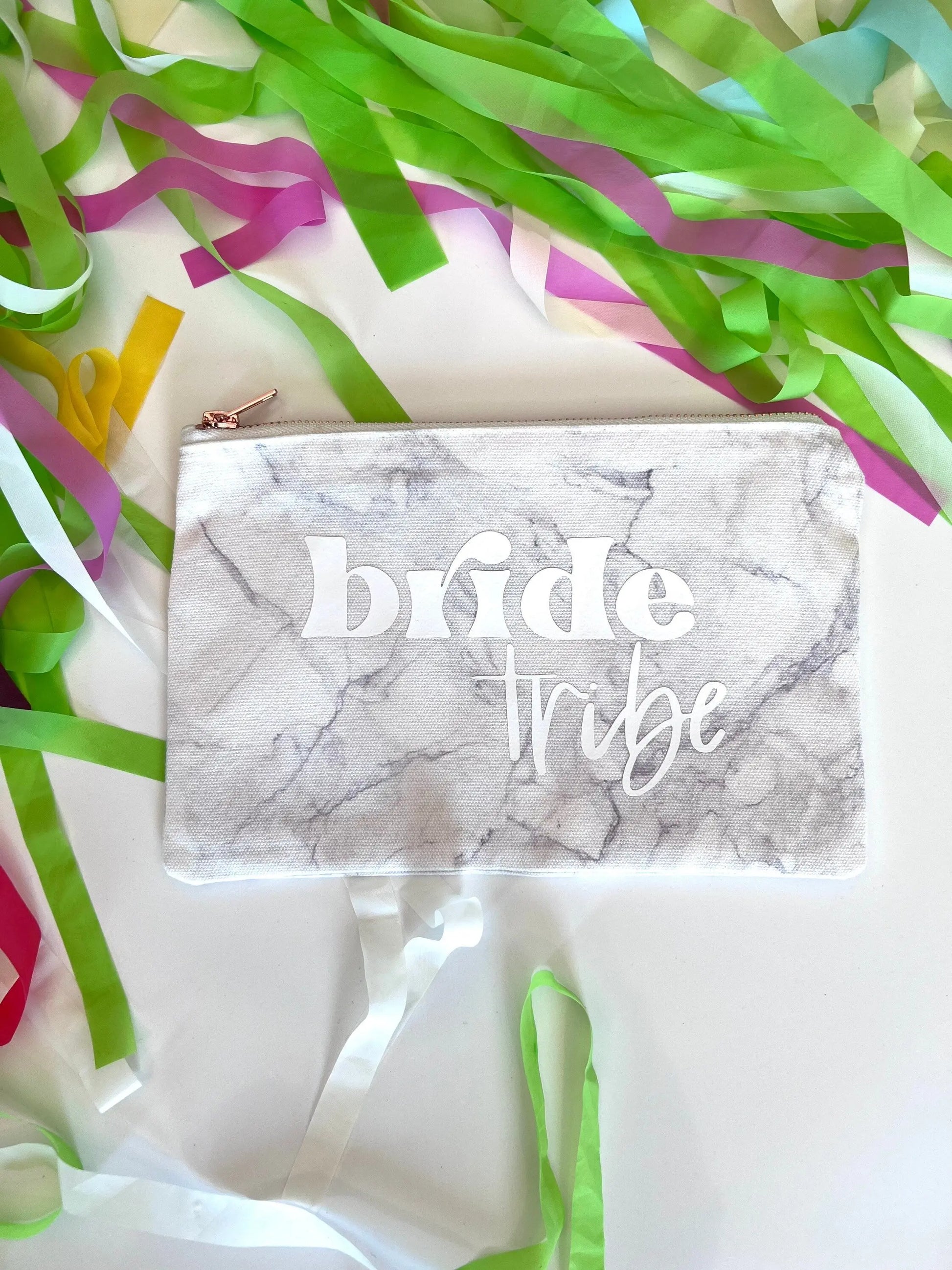 Bride & Bride Tribe Lined Cosmetic Bag | Makeup Zipper Pouch | Watercolor | Personalized Canvas Bag | Bachelorette Party | Retro Bride - maedaymaedaymaeday