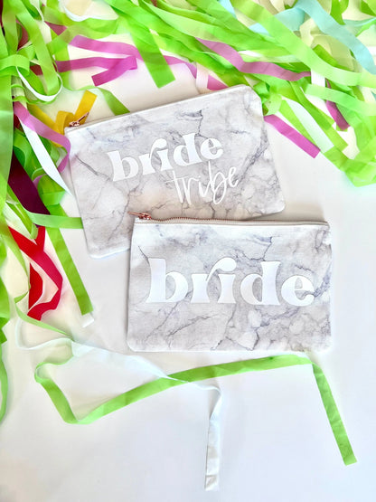 Bride & Bride Tribe Lined Cosmetic Bag | Makeup Zipper Pouch | Watercolor | Personalized Canvas Bag | Bachelorette Party | Retro Bride - maedaymaedaymaeday