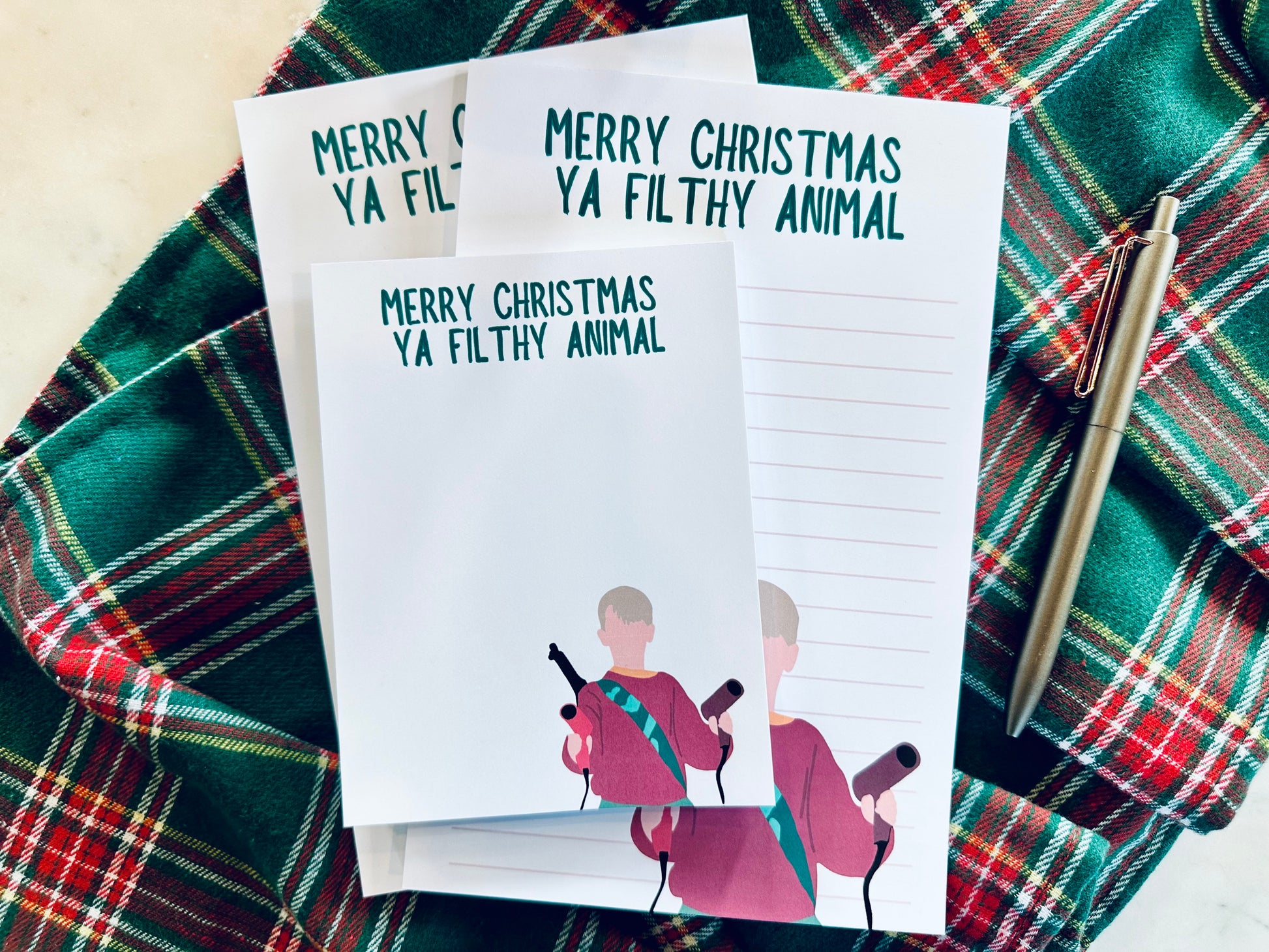 Merry Christmas Ya Filthy Animal Notepad Half (5.5x8.5") & Quarter Page Notepad, Christmas/Pop Culture Themed Notepad maedaymaedaymaeday