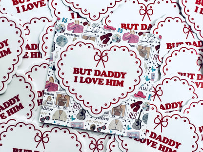 But Daddy I Love Him Corset White Heart Sticker, Tortured Poets Department, TTPD, Eras Weatherproof Sticker maedaymaedaymaeday