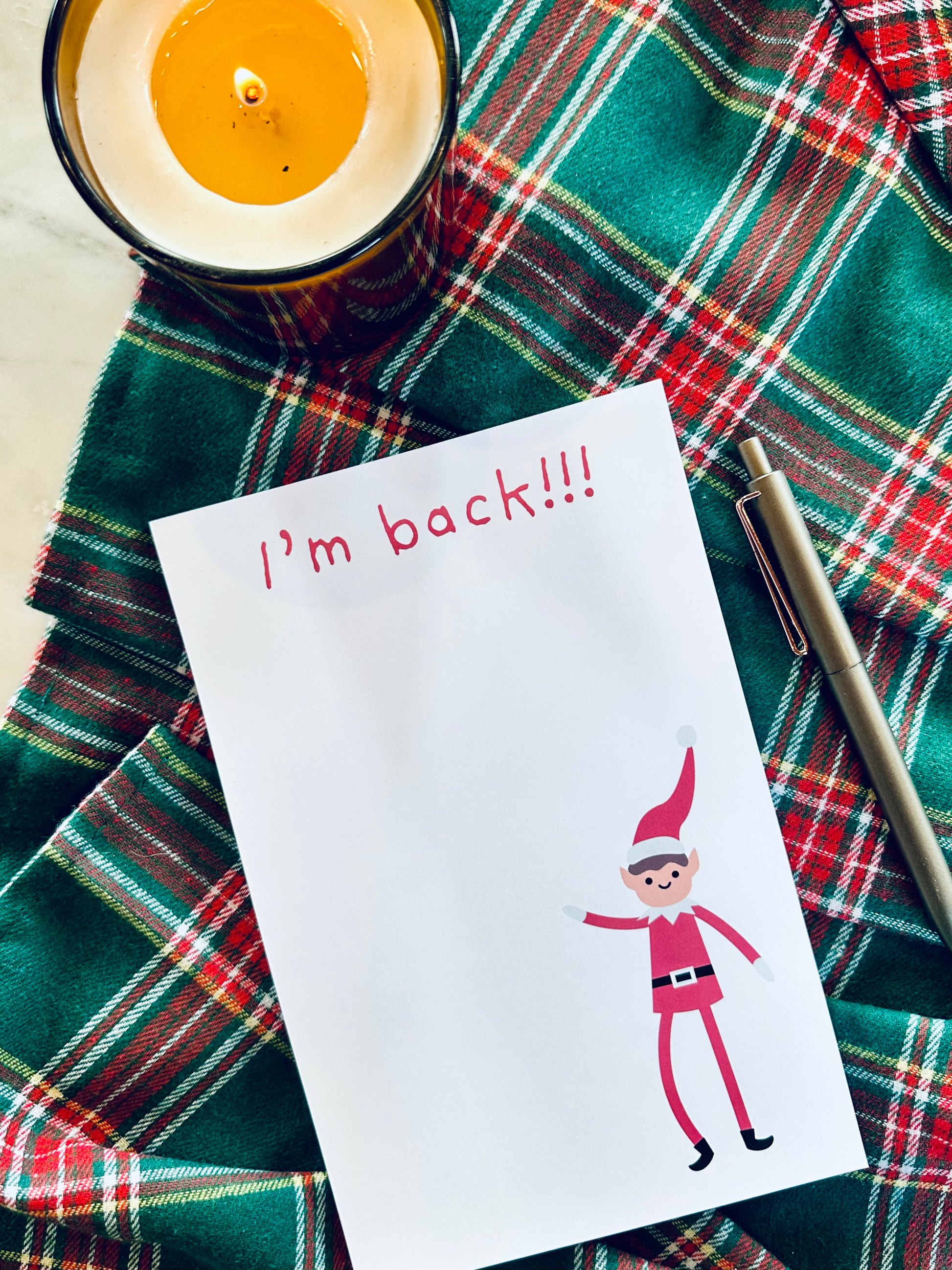 I'm Back! Notepad Half (5.5x8.5") & Quarter Page Notepad, Christmas Movie/Red Elf Themed Notepad maedaymaedaymaeday