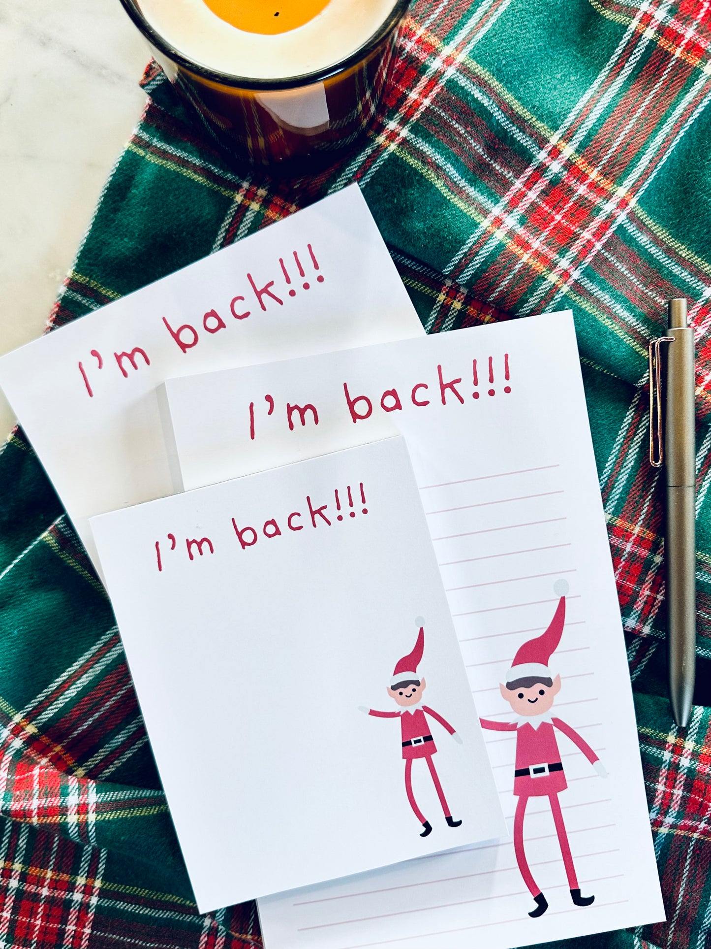 I'm Back! Notepad Half (5.5x8.5") & Quarter Page Notepad, Christmas Movie/Red Elf Themed Notepad maedaymaedaymaeday