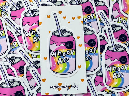 Can of Whoop Ass Sticker, New Flavor Whoop Ass Mental Health Sticker, Trendy Sticker for Kindle, Laptop, Best Selling Permanent Sticker maedaymaedaymaeday