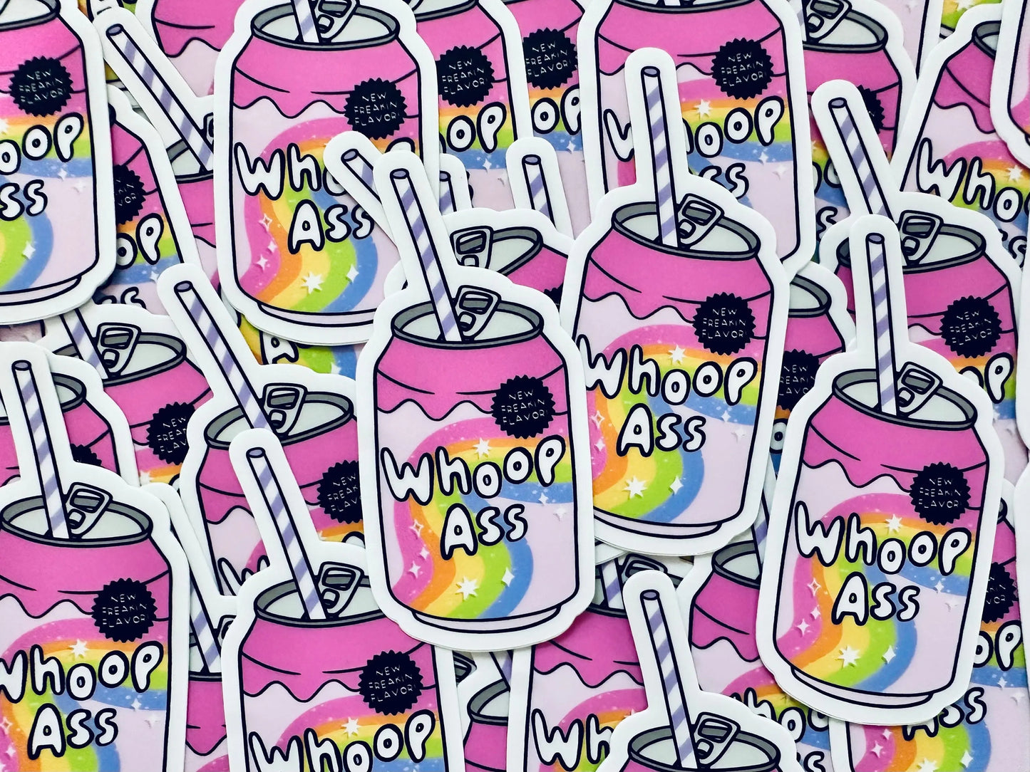 Can of Whoop Ass Sticker, New Flavor Whoop Ass Mental Health Sticker, Trendy Sticker for Kindle, Laptop, Best Selling Permanent Sticker maedaymaedaymaeday