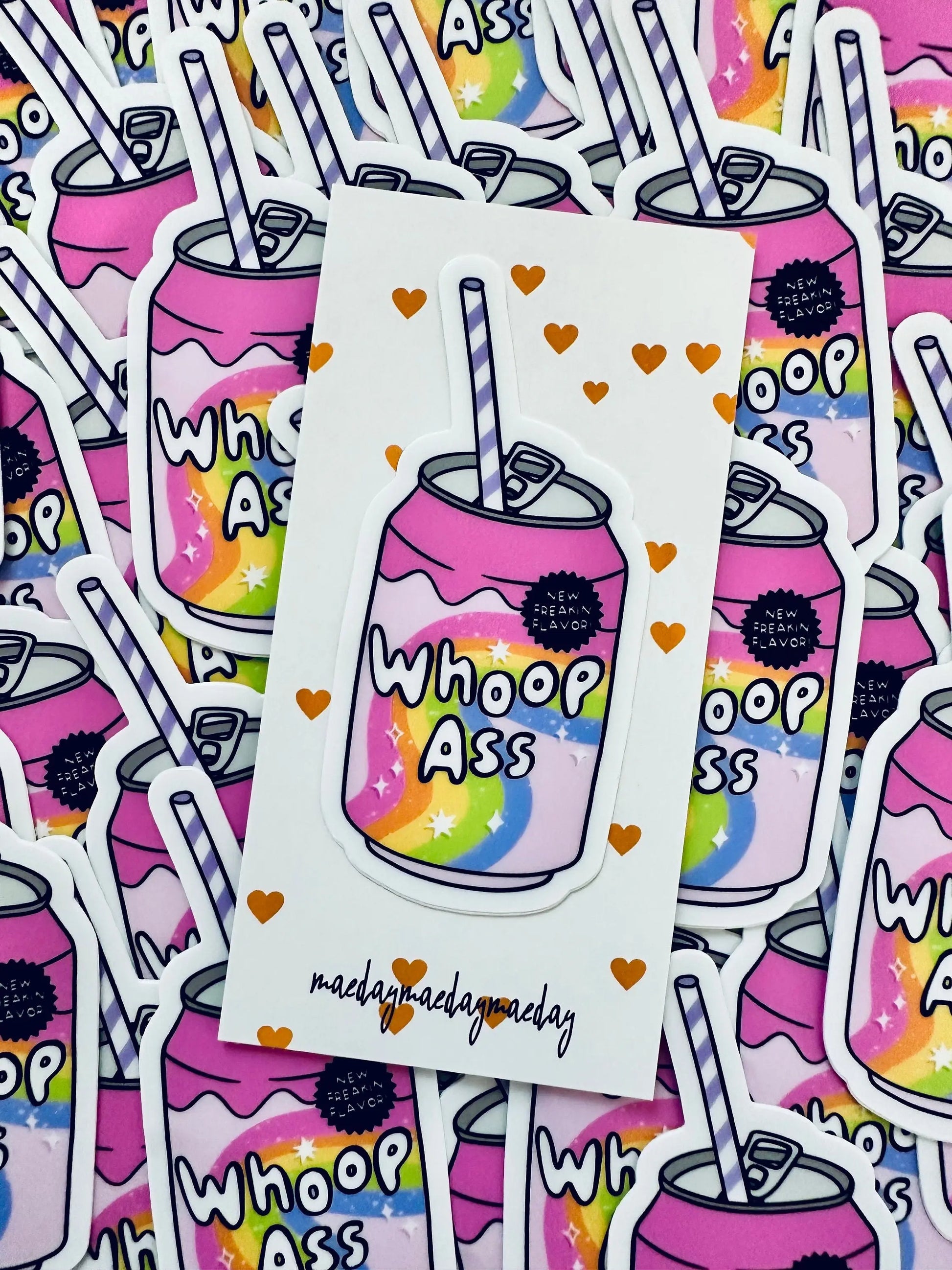 Can of Whoop Ass Sticker, New Flavor Whoop Ass Mental Health Sticker, Trendy Sticker for Kindle, Laptop, Best Selling Permanent Sticker maedaymaedaymaeday