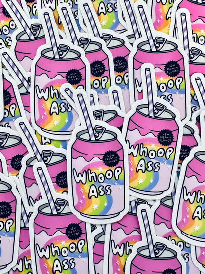 Can of Whoop Ass Sticker, New Flavor Whoop Ass Mental Health Sticker, Trendy Sticker for Kindle, Laptop, Best Selling Permanent Sticker maedaymaedaymaeday