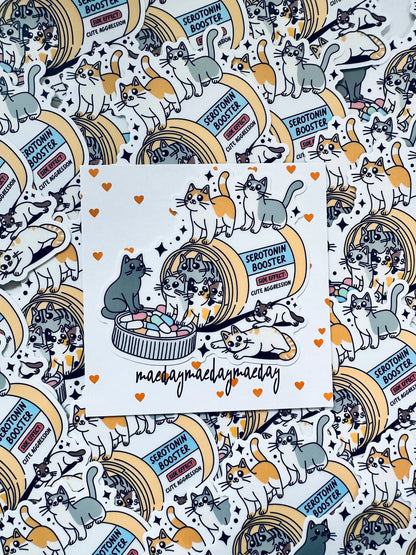 Cat Prescription Serotonin Booster Sticker, Mental Health Awareness Sticker for Cat Lover maedaymaedaymaeday