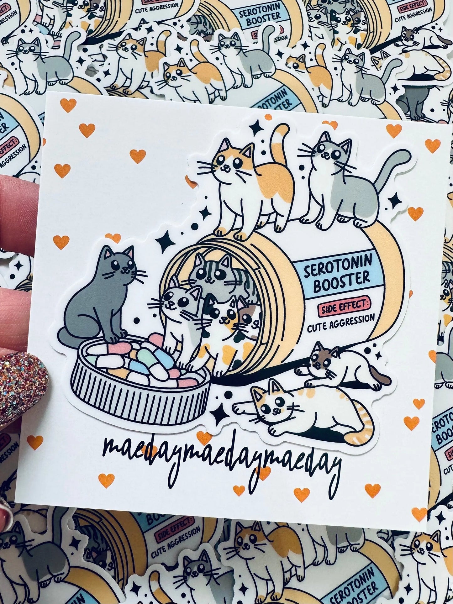 Cat Prescription Serotonin Booster Sticker, Mental Health Awareness Sticker for Cat Lover maedaymaedaymaeday