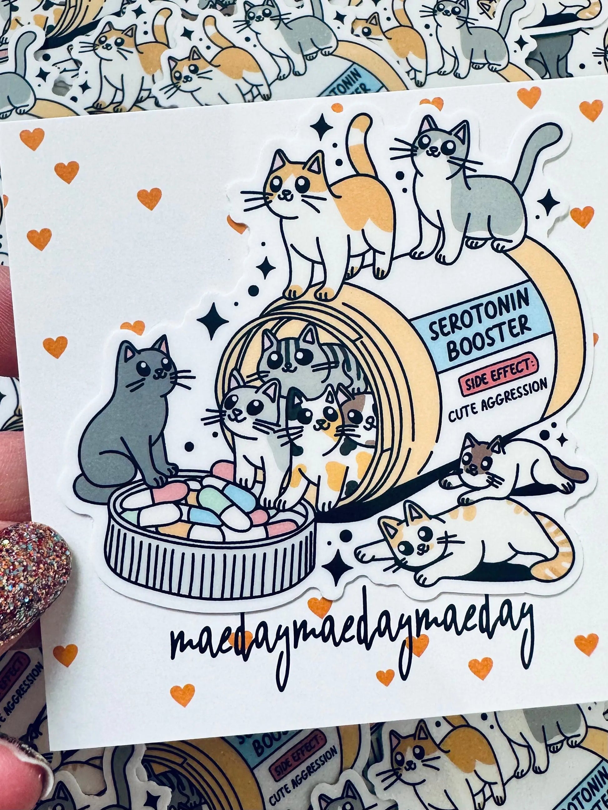 Cat Prescription Serotonin Booster Sticker, Mental Health Awareness Sticker for Cat Lover maedaymaedaymaeday