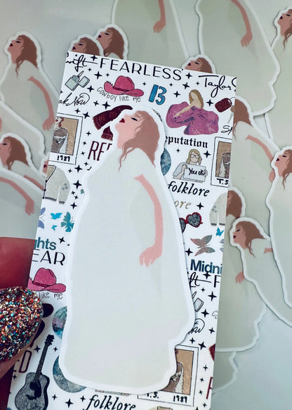 Cream Folklore Rain Show Eras Outfit Sticker, White Folklore Dress Sticker - maedaymaedaymaeday