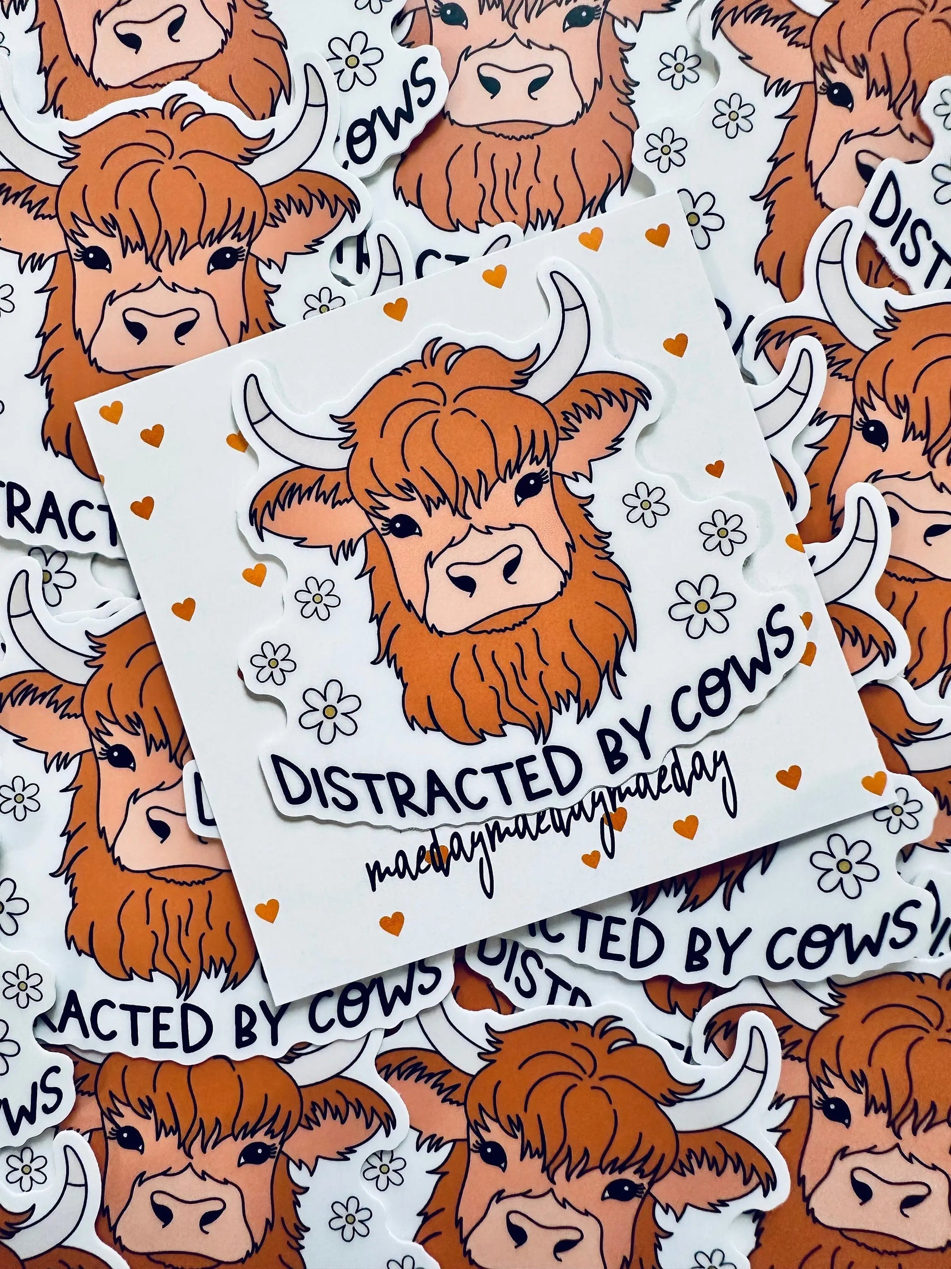 Distracted by Cows Sticker, Cute, Trendy Country Sticker for Kindle, Laptop, Easily Distracted Mental Health Sticker maedaymaedaymaeday