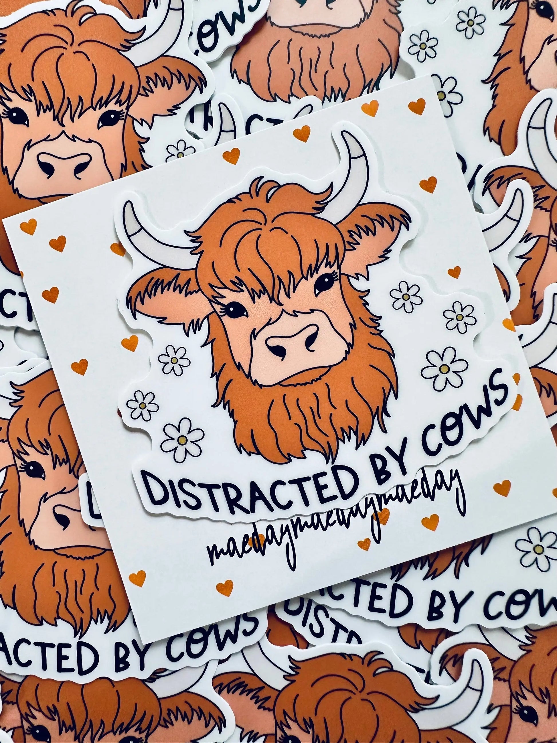 Distracted by Cows Sticker, Cute, Trendy Country Sticker for Kindle, Laptop, Easily Distracted Mental Health Sticker maedaymaedaymaeday