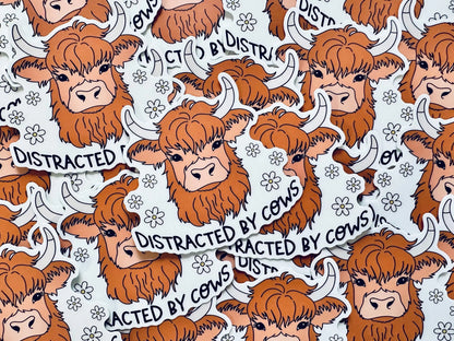 Distracted by Cows Sticker, Cute, Trendy Country Sticker for Kindle, Laptop, Easily Distracted Mental Health Sticker maedaymaedaymaeday