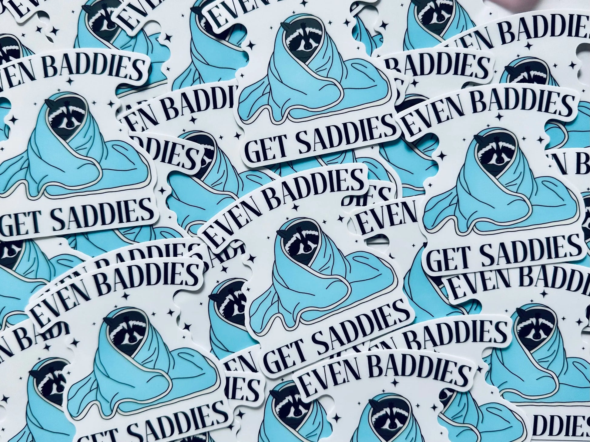 Even Baddies Get Saddies, Raccoon Saddie Sticker, Mental Health Sticker, Trendy Sticker for Kindle, Laptop, Trash Panda Sadie Inside Sticker maedaymaedaymaeday