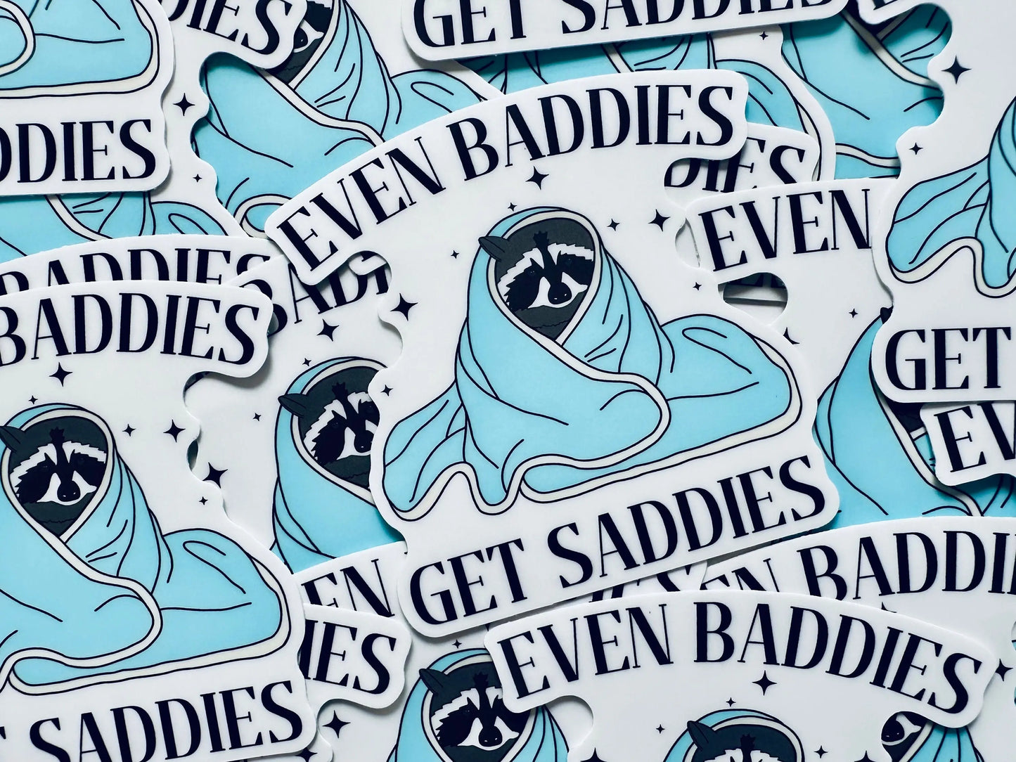 Even Baddies Get Saddies, Raccoon Saddie Sticker, Mental Health Sticker, Trendy Sticker for Kindle, Laptop, Trash Panda Sadie Inside Sticker maedaymaedaymaeday