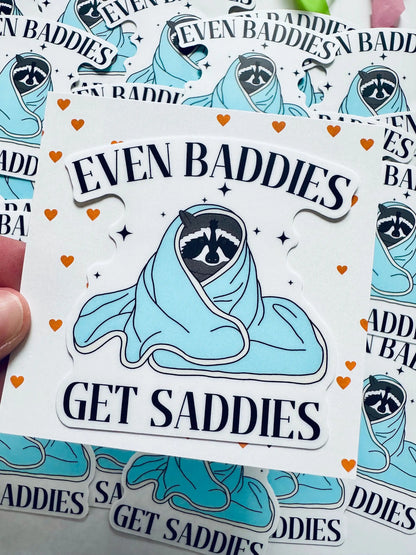 Even Baddies Get Saddies, Raccoon Saddie Sticker, Mental Health Sticker, Trendy Sticker for Kindle, Laptop, Trash Panda Sadie Inside Sticker maedaymaedaymaeday