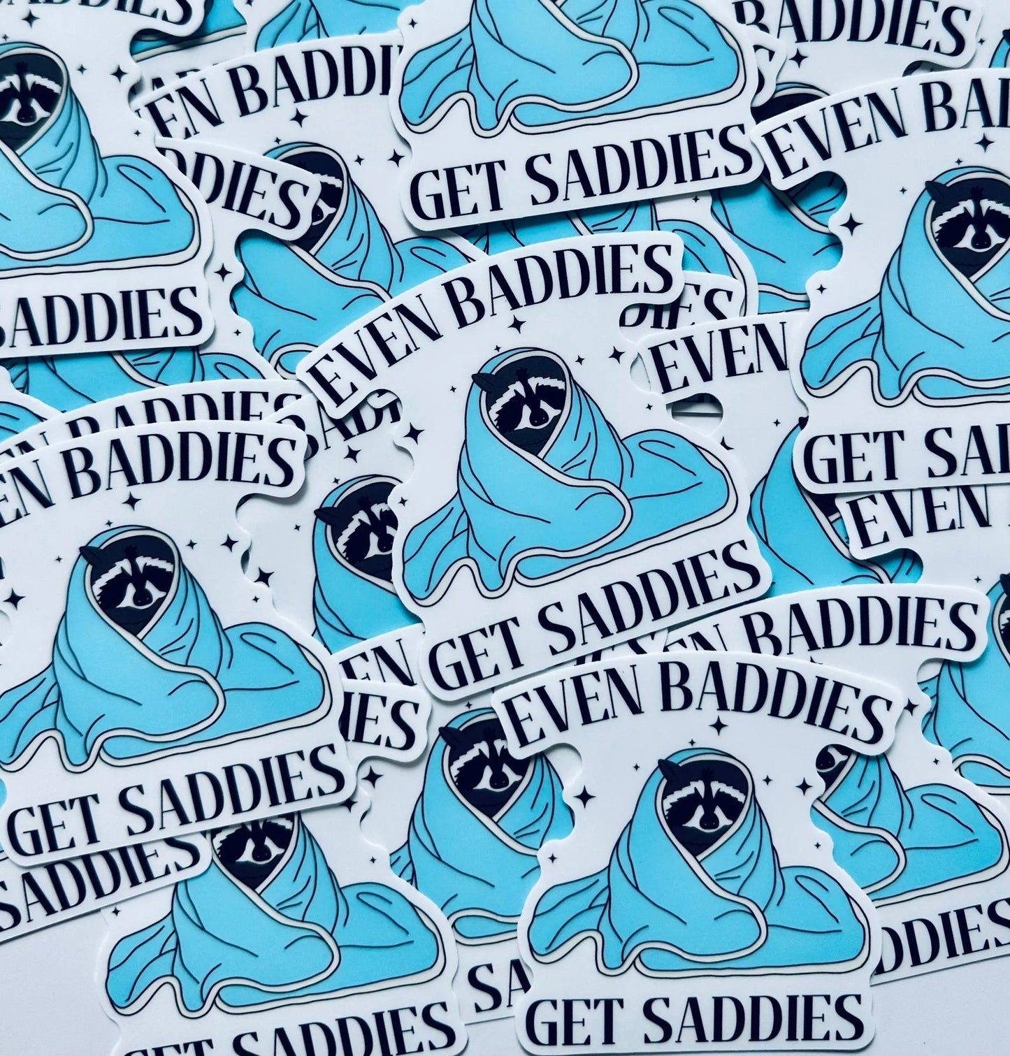 Even Baddies Get Saddies, Raccoon Saddie Sticker, Mental Health Sticker, Trendy Sticker for Kindle, Laptop, Trash Panda Sadie Inside Sticker maedaymaedaymaeday