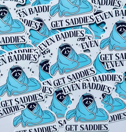 Even Baddies Get Saddies, Raccoon Saddie Sticker, Mental Health Sticker, Trendy Sticker for Kindle, Laptop, Trash Panda Sadie Inside Sticker maedaymaedaymaeday