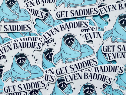 Even Baddies Get Saddies, Raccoon Saddie Sticker, Mental Health Sticker, Trendy Sticker for Kindle, Laptop, Trash Panda Sadie Inside Sticker maedaymaedaymaeday