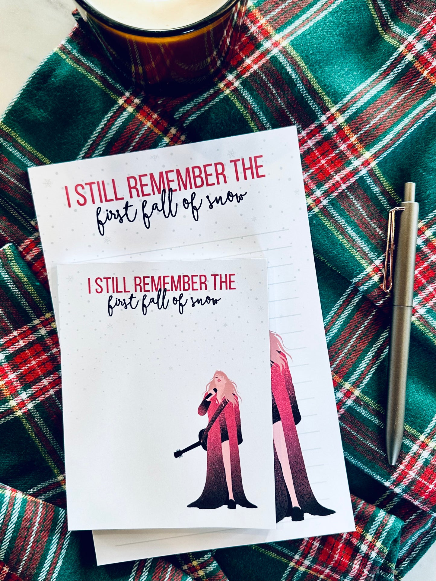 Christmas/Fall Pop Culture Queen Quarter Page Notepad, I Still Remember the First Fall of Snow, All Too Well Notepad, Red Era Merch Notepad maedaymaedaymaeday