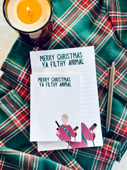 Merry Christmas Ya Filthy Animal Notepad Half (5.5x8.5") & Quarter Page Notepad, Christmas/Pop Culture Themed Notepad maedaymaedaymaeday