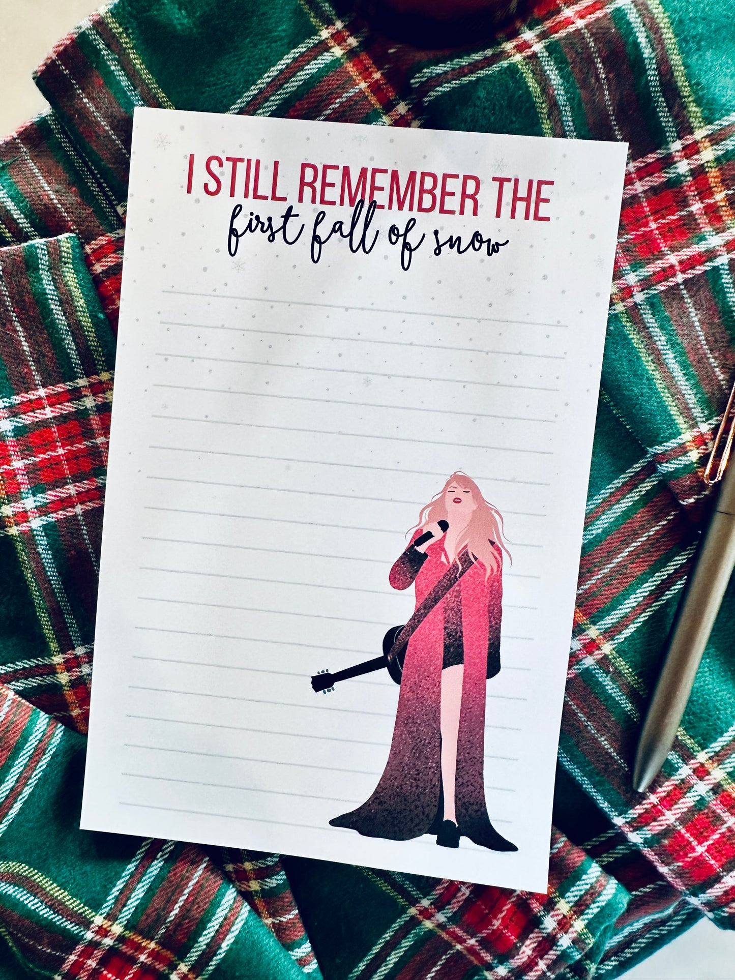 Christmas/Fall Pop Culture Queen Quarter Page Notepad, I Still Remember the First Fall of Snow, All Too Well Notepad, Red Era Merch Notepad maedaymaedaymaeday