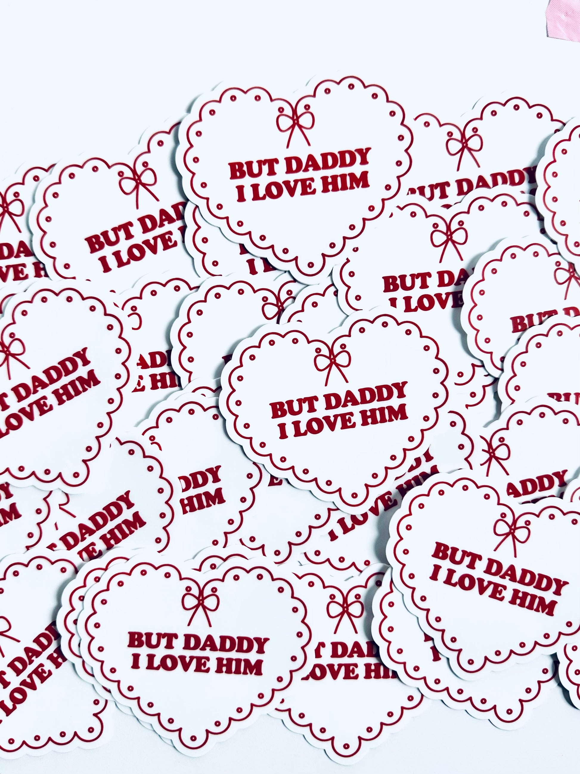 But Daddy I Love Him Corset White Heart Sticker, Tortured Poets Department, TTPD, Eras Weatherproof Sticker maedaymaedaymaeday