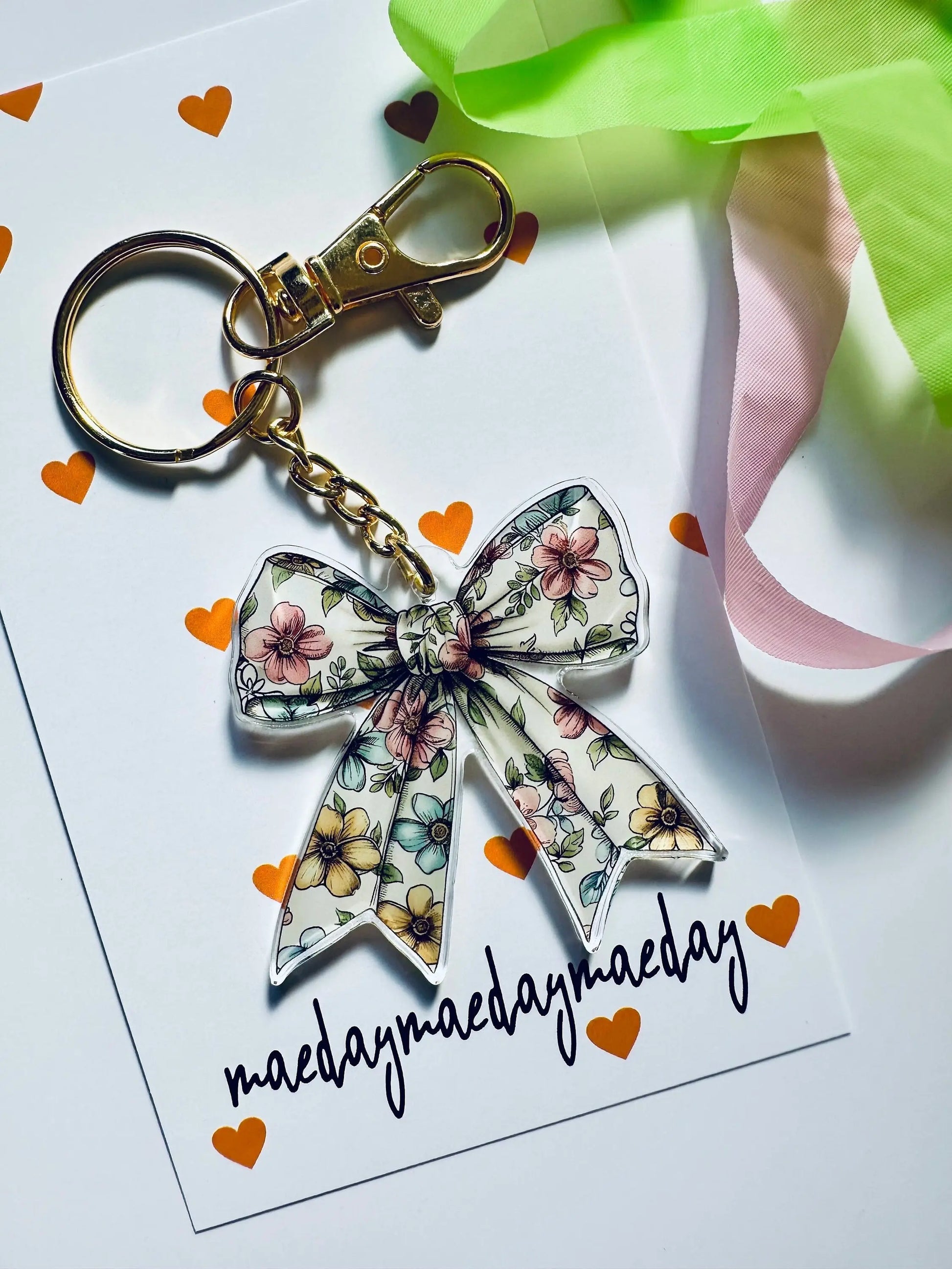 Floral, Coquette Bow Acrylic Keychain, Floral Ribbon and Bows, Dainty Trendy Keychain Aesthetic, Cute Trendy Bow Obsessed Girly Keychain maedaymaedaymaeday