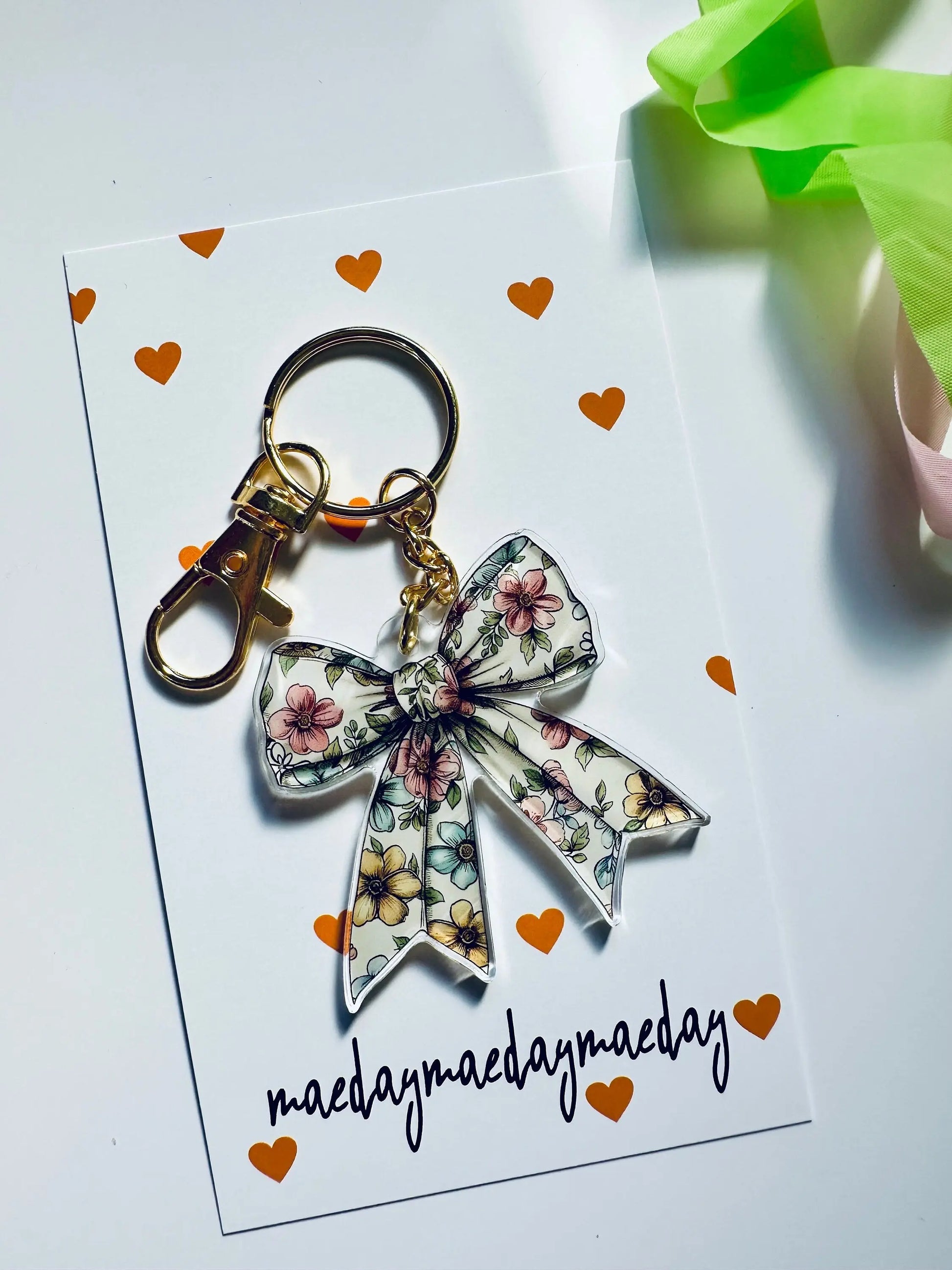 Floral, Coquette Bow Acrylic Keychain, Floral Ribbon and Bows, Dainty Trendy Keychain Aesthetic, Cute Trendy Bow Obsessed Girly Keychain maedaymaedaymaeday