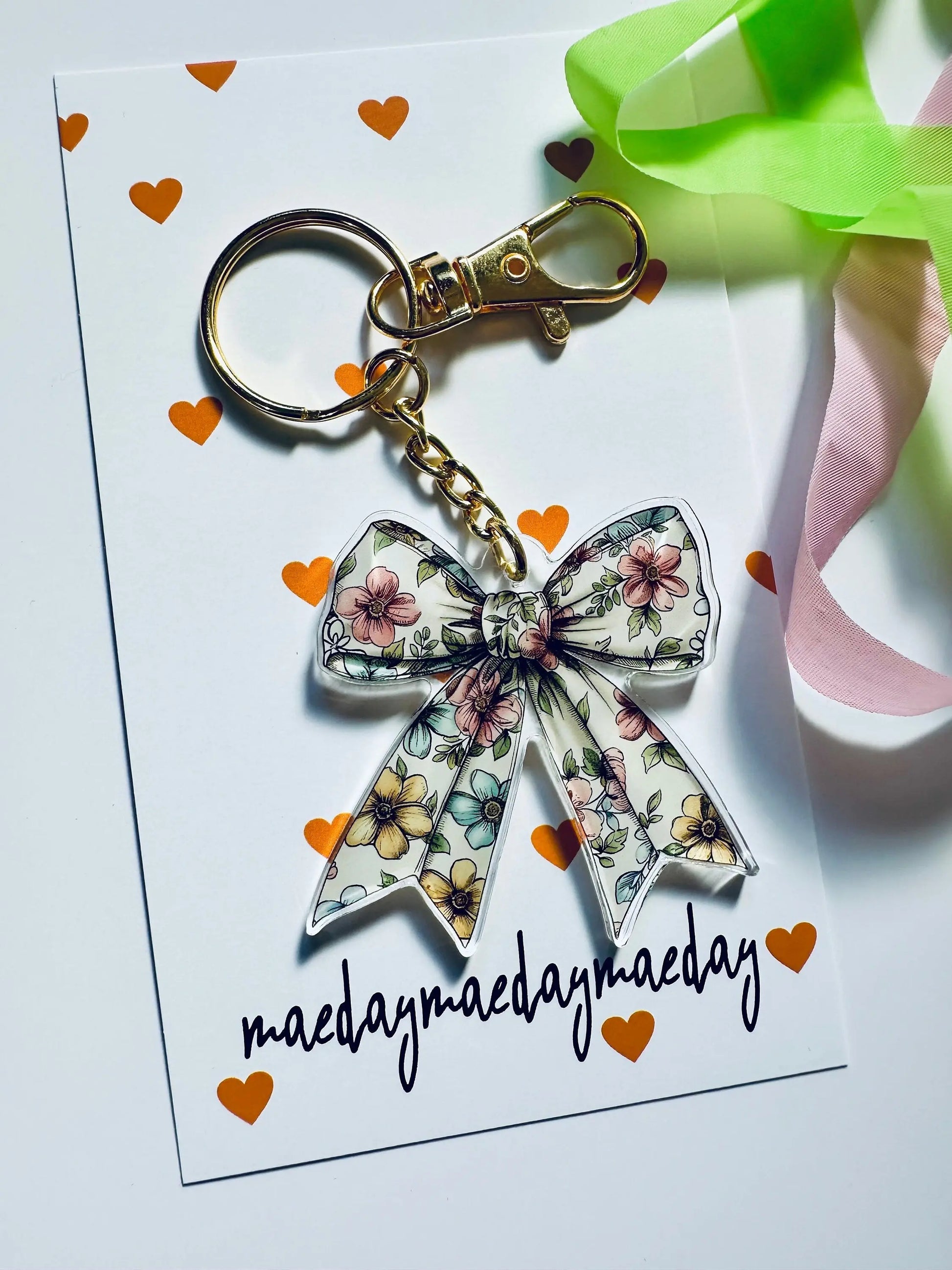 Floral, Coquette Bow Acrylic Keychain, Floral Ribbon and Bows, Dainty Trendy Keychain Aesthetic, Cute Trendy Bow Obsessed Girly Keychain maedaymaedaymaeday