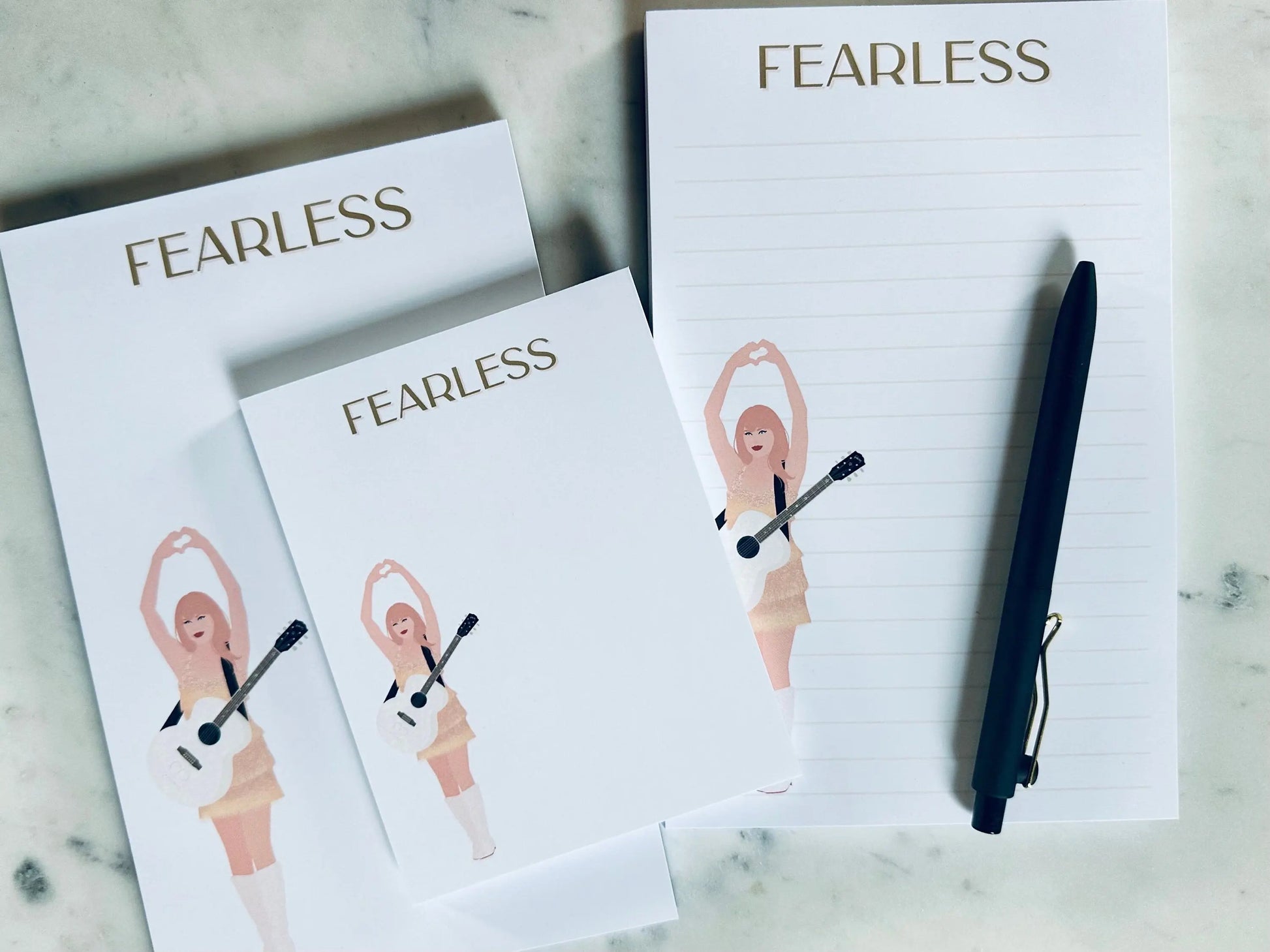 Half Page(5.5x8.5") Pop Culture Queen Notepad, Fearless Album Inspired, Swiftie Heart Hands Fearless, Quarter Page Notepad