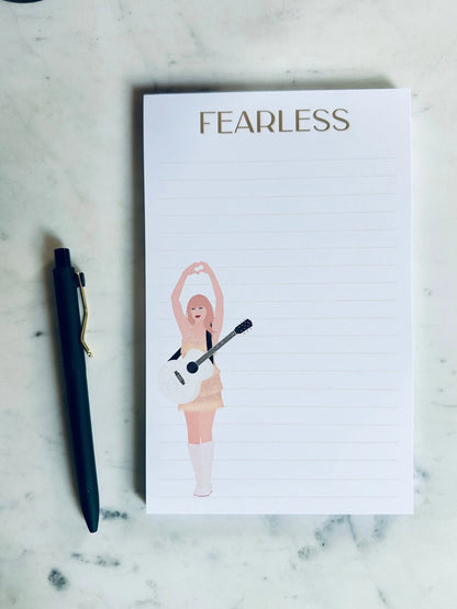 Half Page(5.5x8.5") Pop Culture Queen Notepad, Fearless Album Inspired, Swiftie Heart Hands Fearless, Quarter Page Notepad