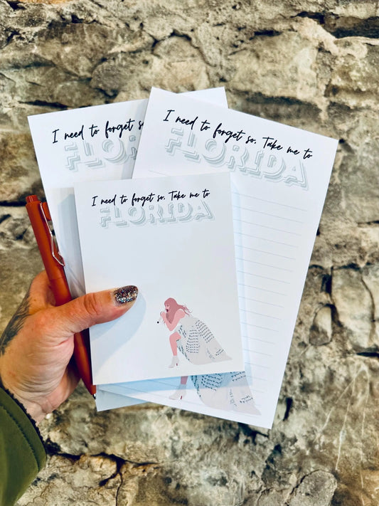 Half & Quarter Page Pop Culture Notepad, Florida!!! To Do List, I need to Forget so Take me to Florida!!!,Eras Merch Swiftie Stationary Gift maedaymaedaymaeday
